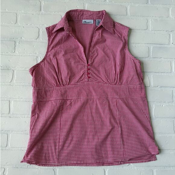 Classic Blues Vintage 90s Women's Pink White Gingham Vneck Sleeveless Top sz XL - Picture 1 of 5